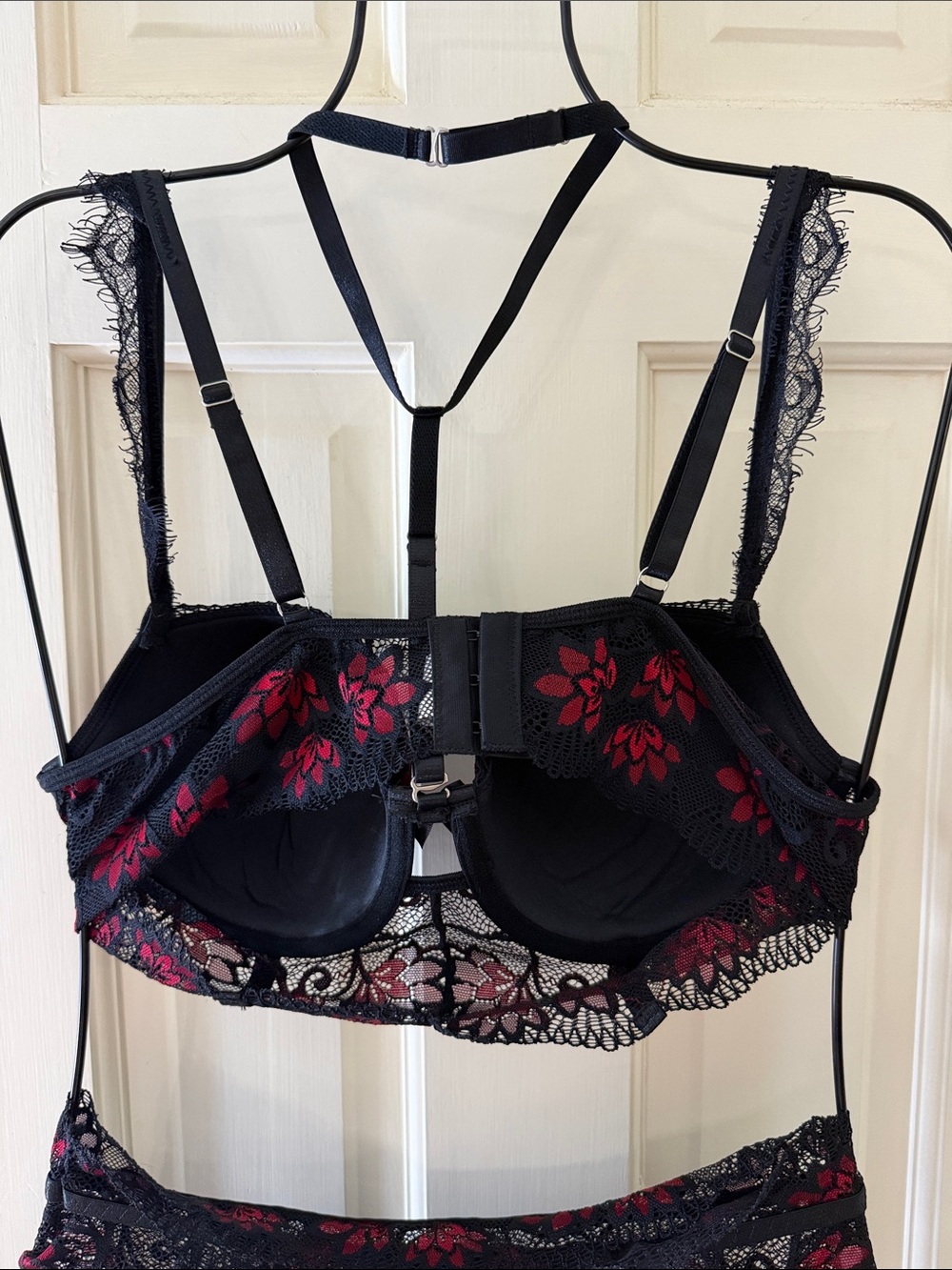 Black & Red Floral Lace Bra and High-Waist Brief Set - Women Intimates - Picture 8 of 8
